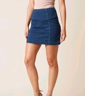 Free People Modern Femme Denim Stretch Mini Skirt Nautilus Blue Size 4